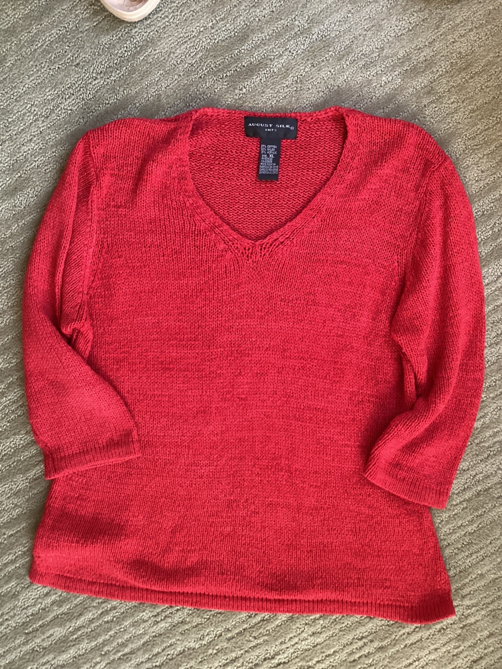 august silk Red V-Neck Lightweight Knit Sweater